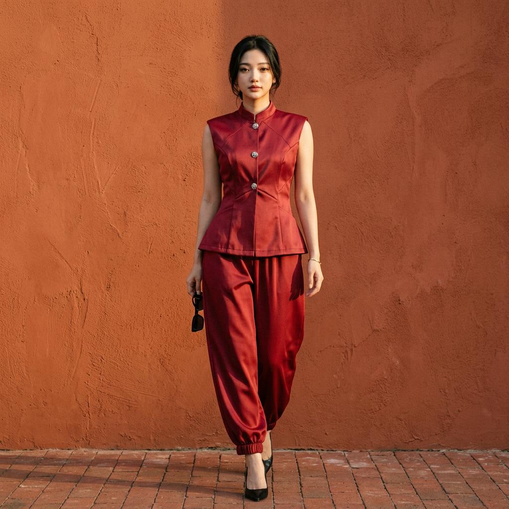 VALERIE SET Wanita Sleeveless Cotton Twill