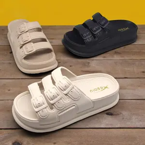 Sandal Selop Wanita 2025 Terbaru EH2013 Branded Bahan Eva Sol Anti Slip Fashion Comfort COD Cream Black Cokelat Tinggi 5 Cm Empuk Nyaman