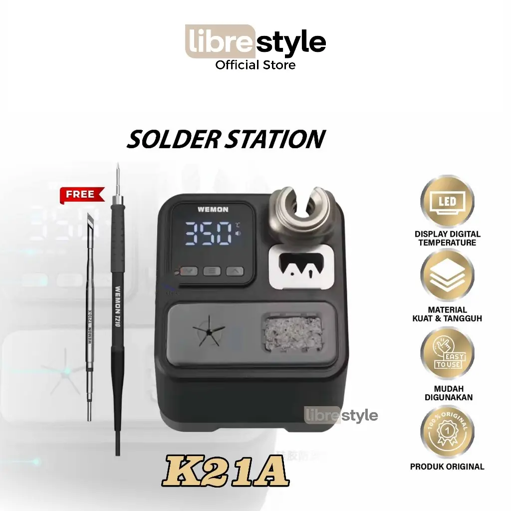 WEMON K21A SOLDER STATION DIGITAL TEMPERATURE CONTROL ORIGINAL - SOLDER STATION WEMON K21A UNTUK TEKNISI HP ORIGINAL - WEMON K21A DIGITAL SOLDERING STATION PRESISI ORIGINAL