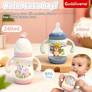 Botol 240ML, cangkir minuman bayi, bahan PP melengkung, dengan pegangan suhu tinggi, tahan jatuh dan perut kembung, cocok untuk bayi 0-6 bulan, hadiah liburan, hadiah ulang tahun Bottle Anak-Anak Sedotan