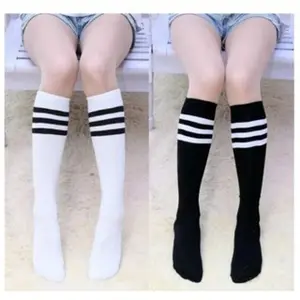 KAOS KAKI OVERKNEE/KAUS KAKI UNISEX PANJANG SELUTUT WANITA COSPLAY MOTIF TIGA GARIS DAN POLOS Pendek Tebal Cewek