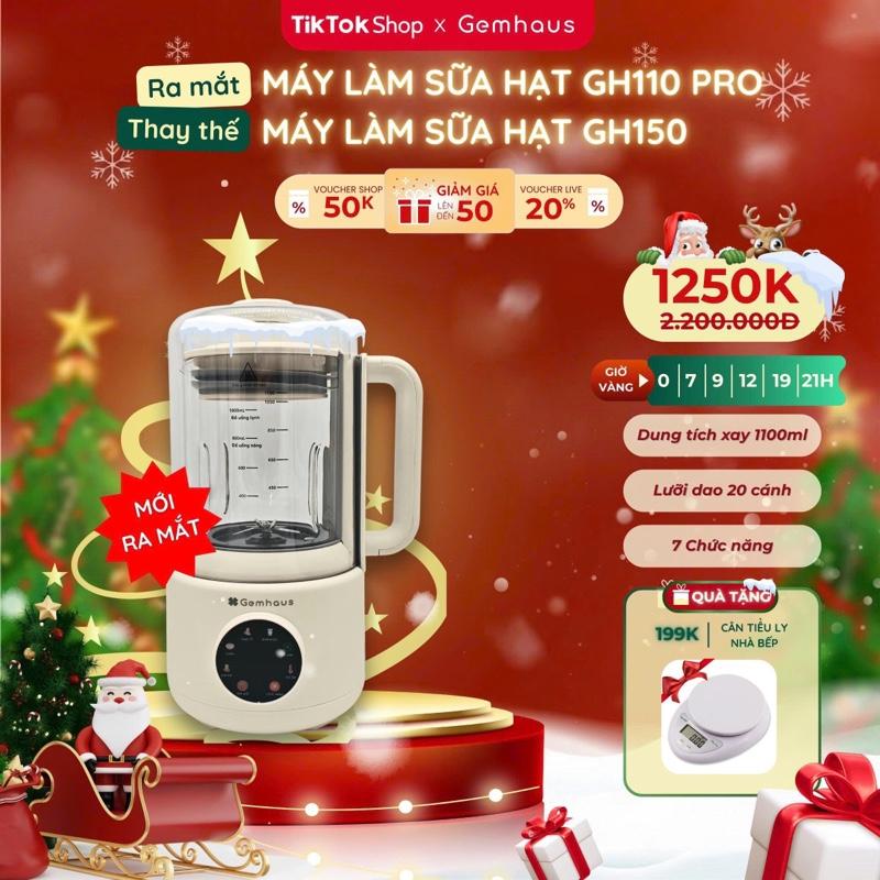   2026 Edition  Máy làm sữa hạt Gemhaus GH110 PRO Ver 3. Máy xay nấu đa năng với thiết kế cối thuỷ tinh vỏ nhựa cách nhiệt kết hợp đế gốm ceramic chống dính có chụp chống ồn  Tặng cân tiểu ly 99K  