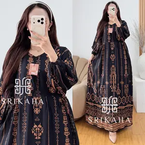 Srikaha ID Habiba Gamis Chibi Dress Rayon Original Wanita Motif Bunga Baju Pesta Panjang Busui Friendly Nyaman Mewah Kondangan
