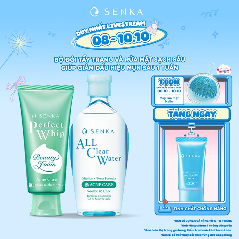[Livestream new] [Date T5/2026] Bộ đôi Nước tẩy trang micellar dành cho da mụn SENKA A.L.L CLEAR WATER+TONER FORMULA ACNE CARE 230ML & Sữa rửa mặt sạ̣ch mụn kháng khuẩn SENKA PERFECT WHIP ACNE CARE 100G