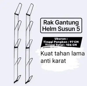 Rak Helm 5 Susun Di Dinding harga / 1 pcs Kuat Tahan Lama Anti Karat Ukuran 97 Cm Total 106 Cm