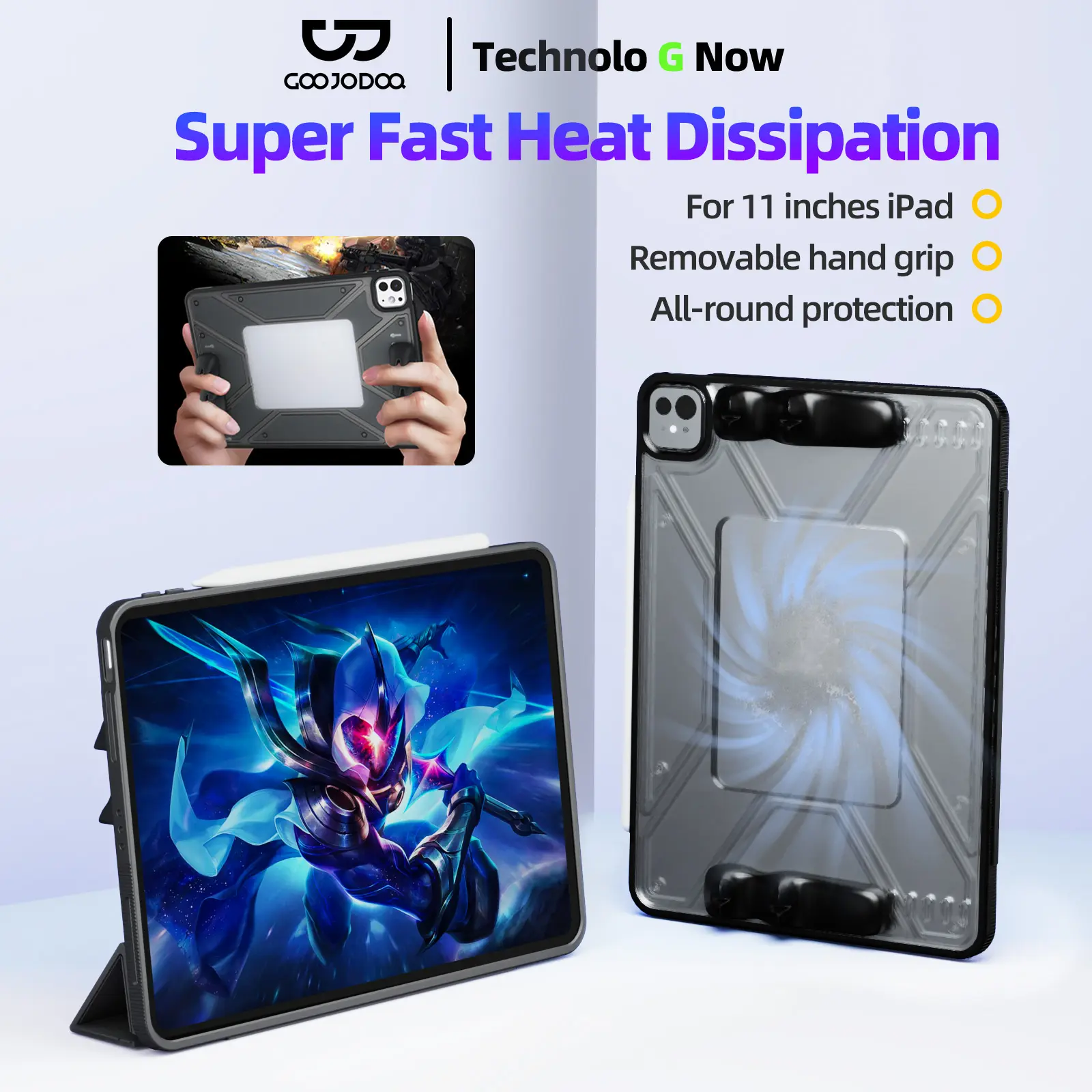 GOOJODOQ iPad Gaming Protective Case | Super Fast Heat Dissipation Case Removeable Hand Grip Lightweight Casing | Compatible with iPad Air 4/5/6 Pro 11 2018-2022 | Back Cover Accessories Fidget