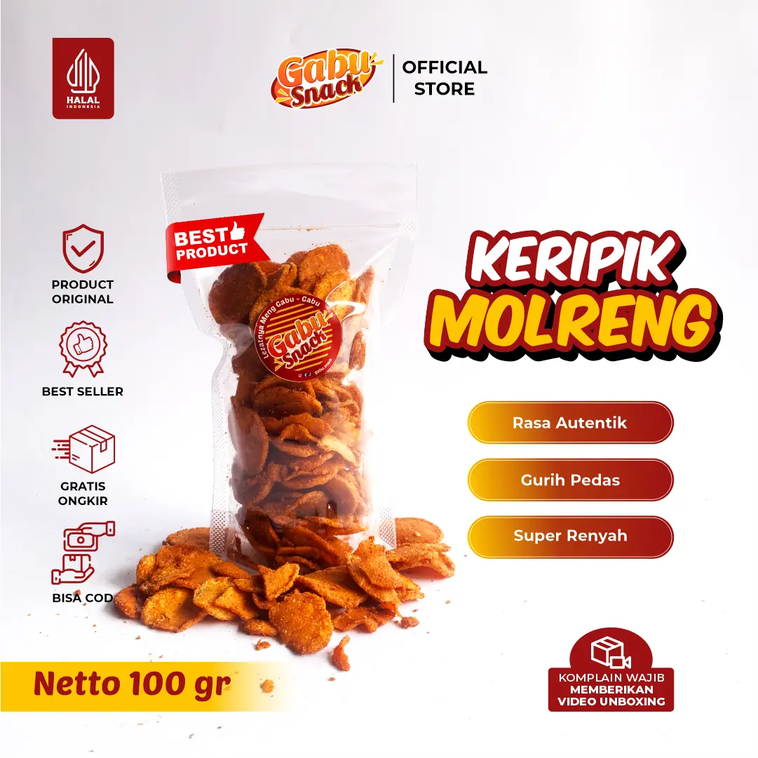 Molring / Cimol Kering Pedas Gurih 100 gr Kemasan Pouch - Keripik Camilan Khas Garut