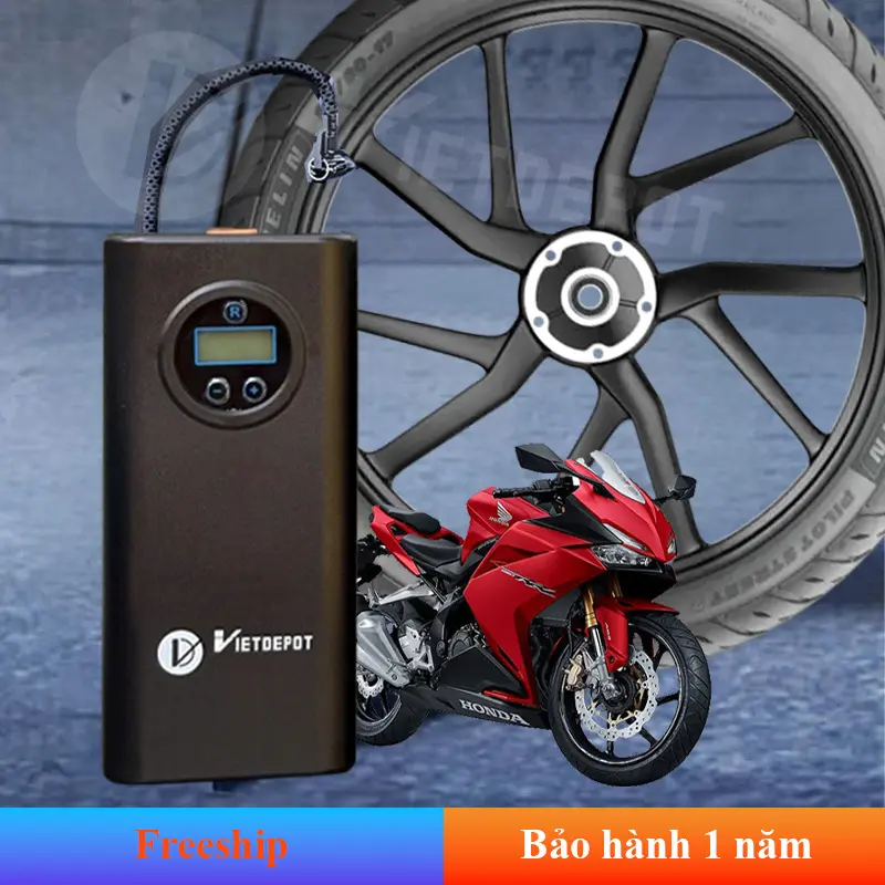 Máy bơm lốp mini cầm tay dùng pin sạc cao cấp Viet Depot, đa chức năng, thiết kế nhỏ gọn, theo dõi áp suất lốp, tự ngắt khi bơm đầy. Bơm lốp xe ô tô, Bơm hơi xe  ô tô, Bơm hơi dùng pin, Bơm hơi nén khí, Bơm xe đạp, Bơm xe máy, Bơm xe điện, Bơm bong bóng 6