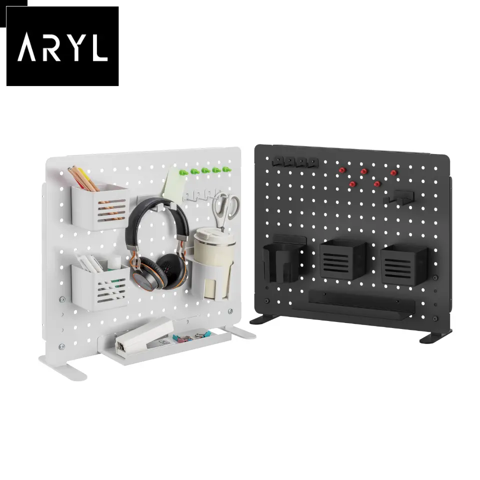 the Aryl Free-Standing Desk Pegboard Panel with Accessory