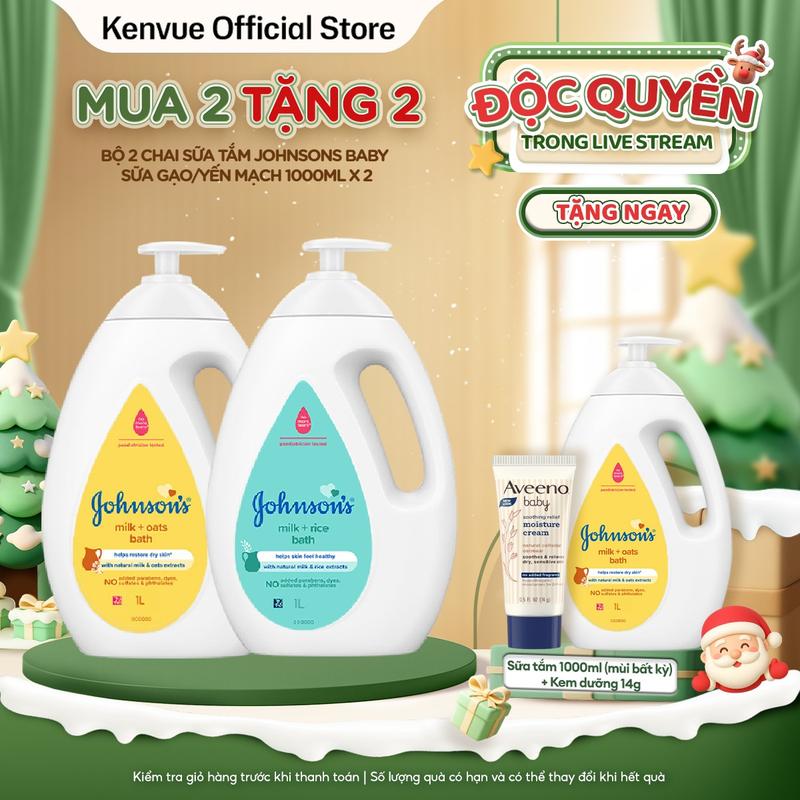 Chảnh Beauty LS1 Johnson & Johnson Bộ 2 Chai Sữa Tắm Johnson's Baby Sữa Gạo & Yến Mạch 1000ml x 2 Dưỡng Ẩm Dưỡng Da Body Cho Bé