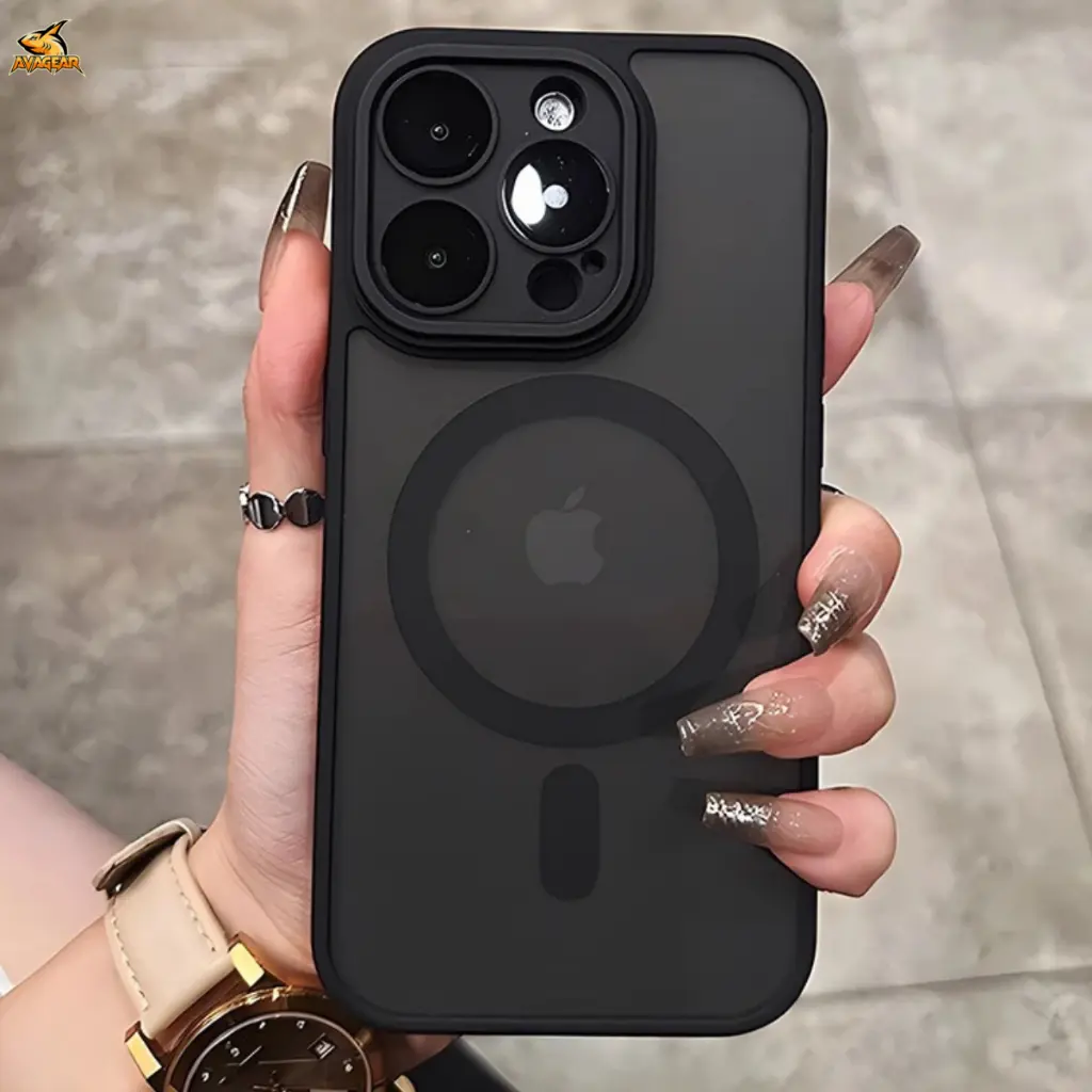 JKS08 - Magsafe Case Smoky Matte Obsidian Black & Ash Gray Protect Camera Hybrid Softcase TPU+PC Flat Edge Full Body iPhone X XR XS 11 12 Mini 13 14 Plus 15 Pro Max