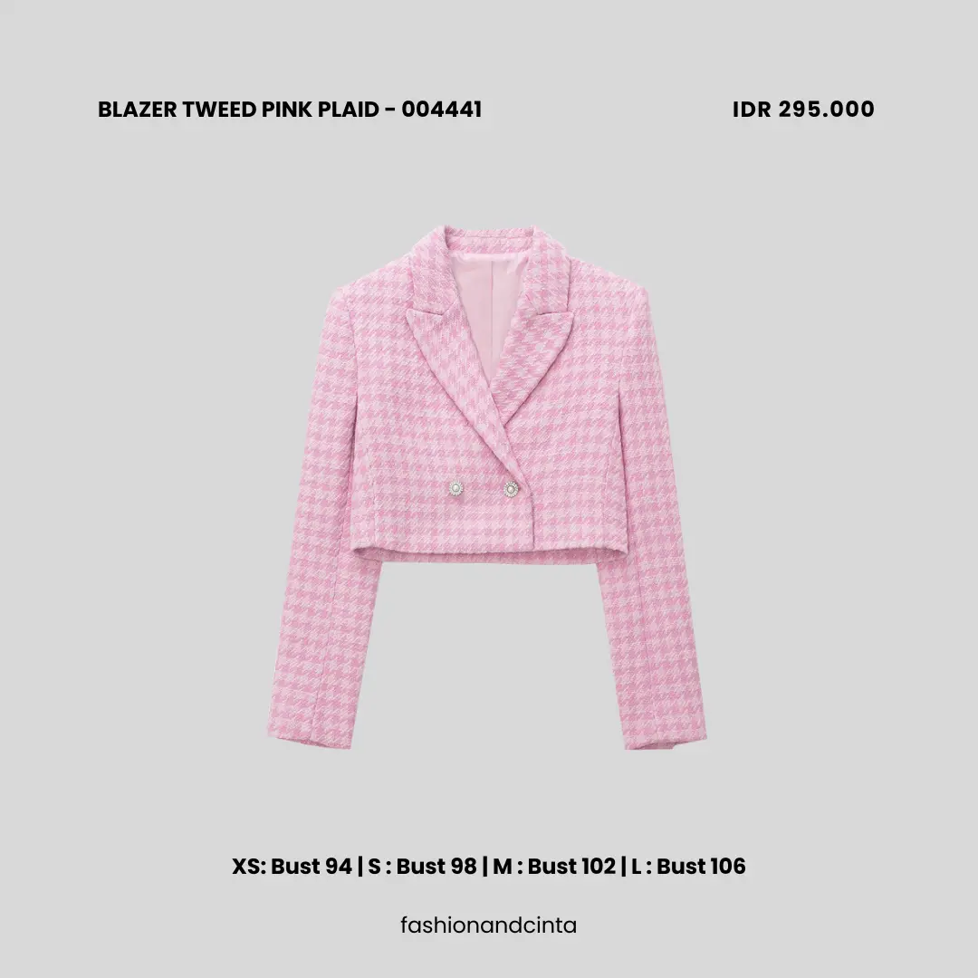 Blazer Tweed Pink Plaid 004441 Wanita Panjang