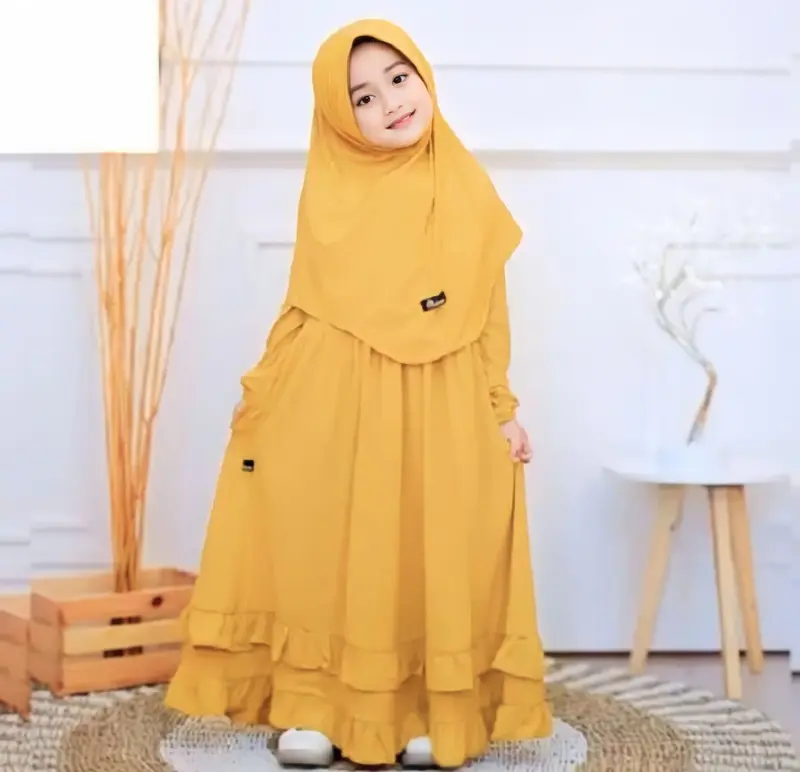 Gamis Delisha Bahan Crinkle Free Kerudung Usia 3-12 Tahun Muslim anak 1