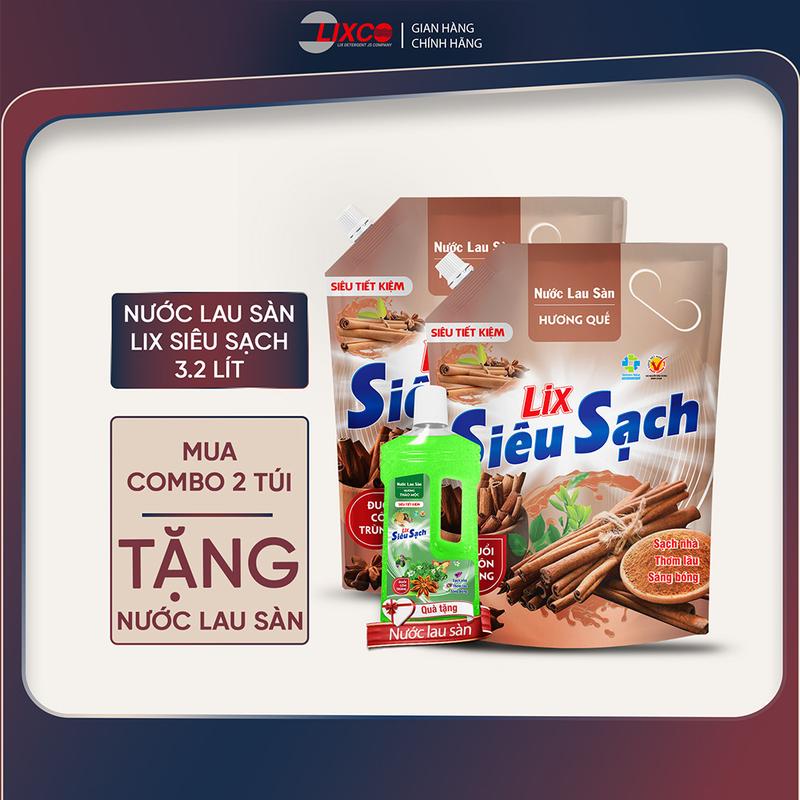 Combo 2 túi nước lau sàn 3.2L túi siêu sạch hương quế tặng 1 chai nước lau sàn 1L 15201