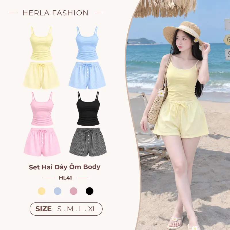 Set Đồ Nữ Cami Áo 2 Dây [ CÓ MÚT VÀ KHÔNG MÚT ] + Quần Short Kẻ Sọc Mềm ,Thoáng Mát – Đồ Bộ Mặc Nhà, Đi Cà Phê, Dạo Phố Cực Xinh - HL41 | BigBuy360 - bigbuy360.vn