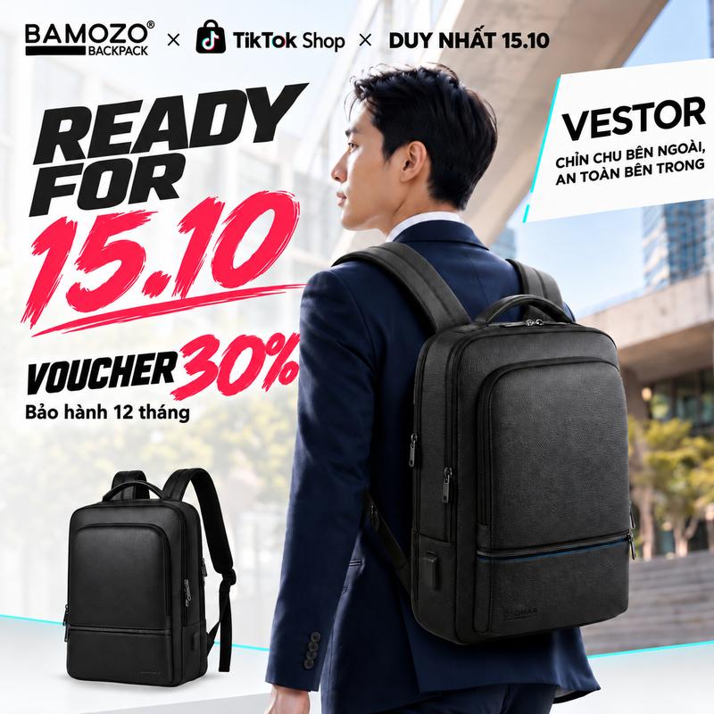 Balo Bamozo balo da PU nam nữ ulzzang chống thấm nước basic trơn đựng laptop 15,6 inch Backpack Đeo Vai_BL07