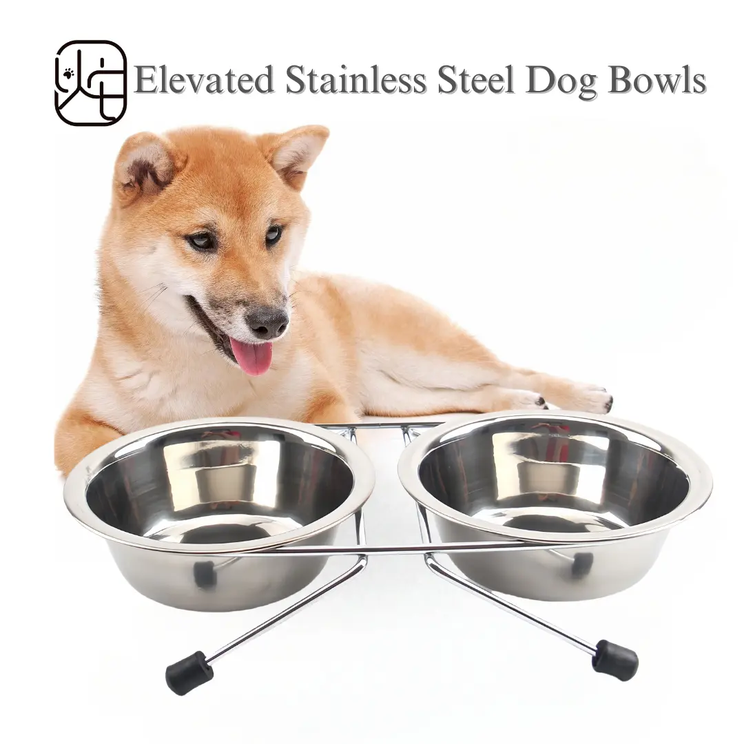 YuTaLife Stainless Steel Dog Bowl with Metal Iron Stand for Dogs and Cats