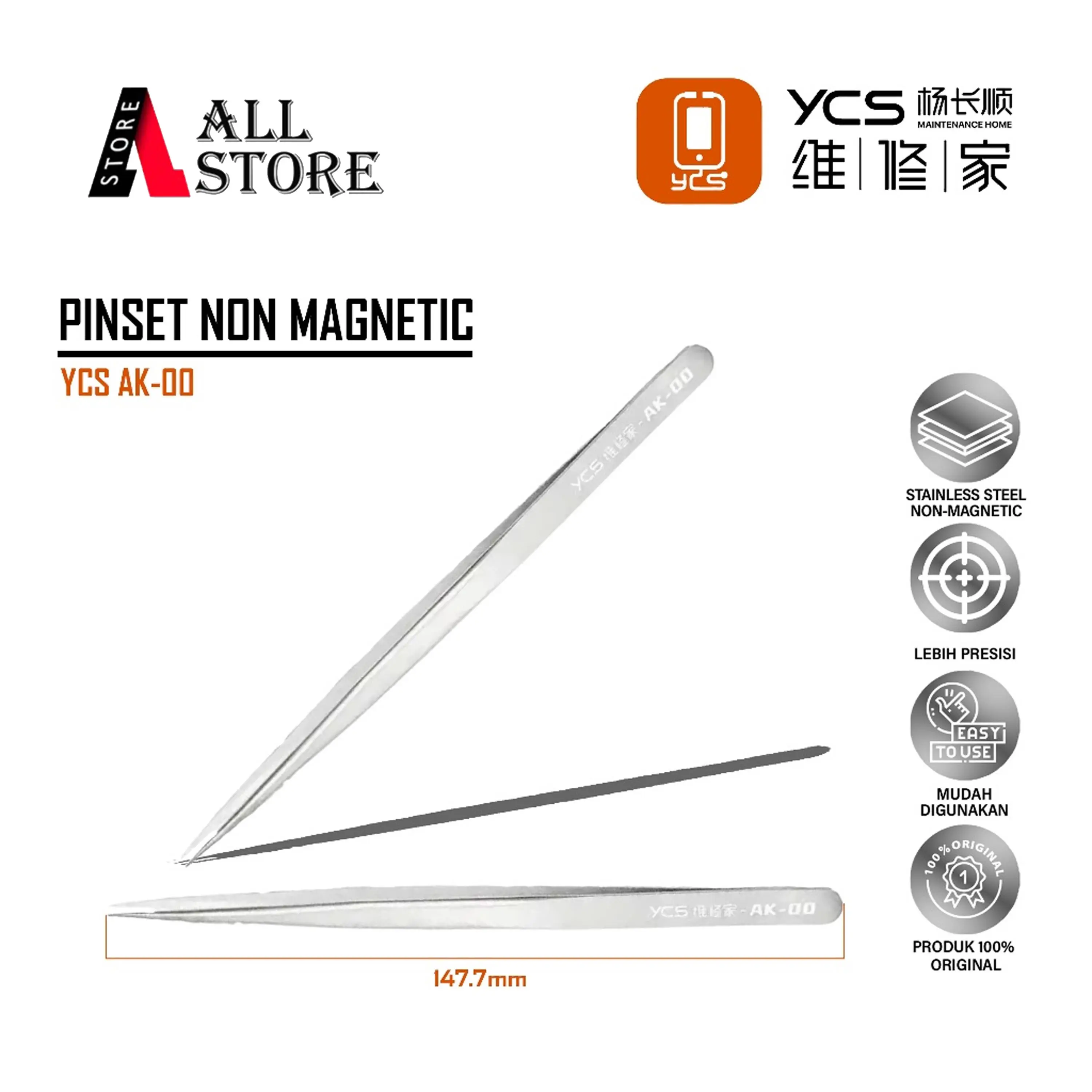 YCS AK 00 PINSET UJUNG RUNCING ORIGINAL - TWEEZERS YCS AK00 - POINTY TIP TWEEZERS YCS - AK00 TWEEZERS NON MAGNETIC - PINSET PRESISI TERBAIK