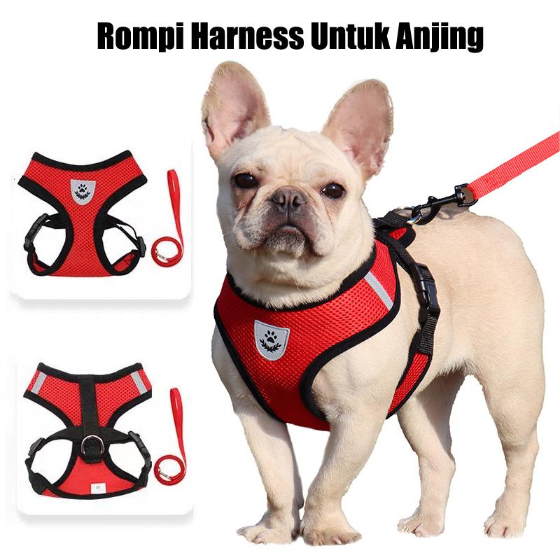 Product Introduction of Rompi kucing+tali tuntun Harness Modis Mesh Lembut dengan Tali Pengikat Reflektif Harness aksesoris hewan peliharaan 30