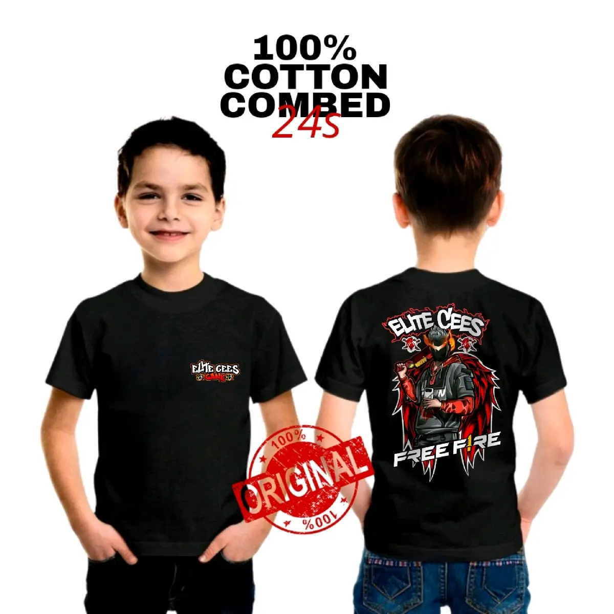 Baju Kaos Anak Free Fire Elite Cees Gank/Baju Anak FF Elite Cees/Kaos Anak Laki Laki Free Fire Squad FF Fashion