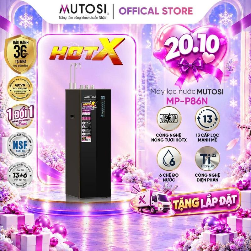 Máy Lọc Nước HotX Nóng Nhanh Siêu Tiết Kiệm Điện 66% MUTOSI MP-P86N Điện Giải 5 Tấm Điện Cực Cao Cấp