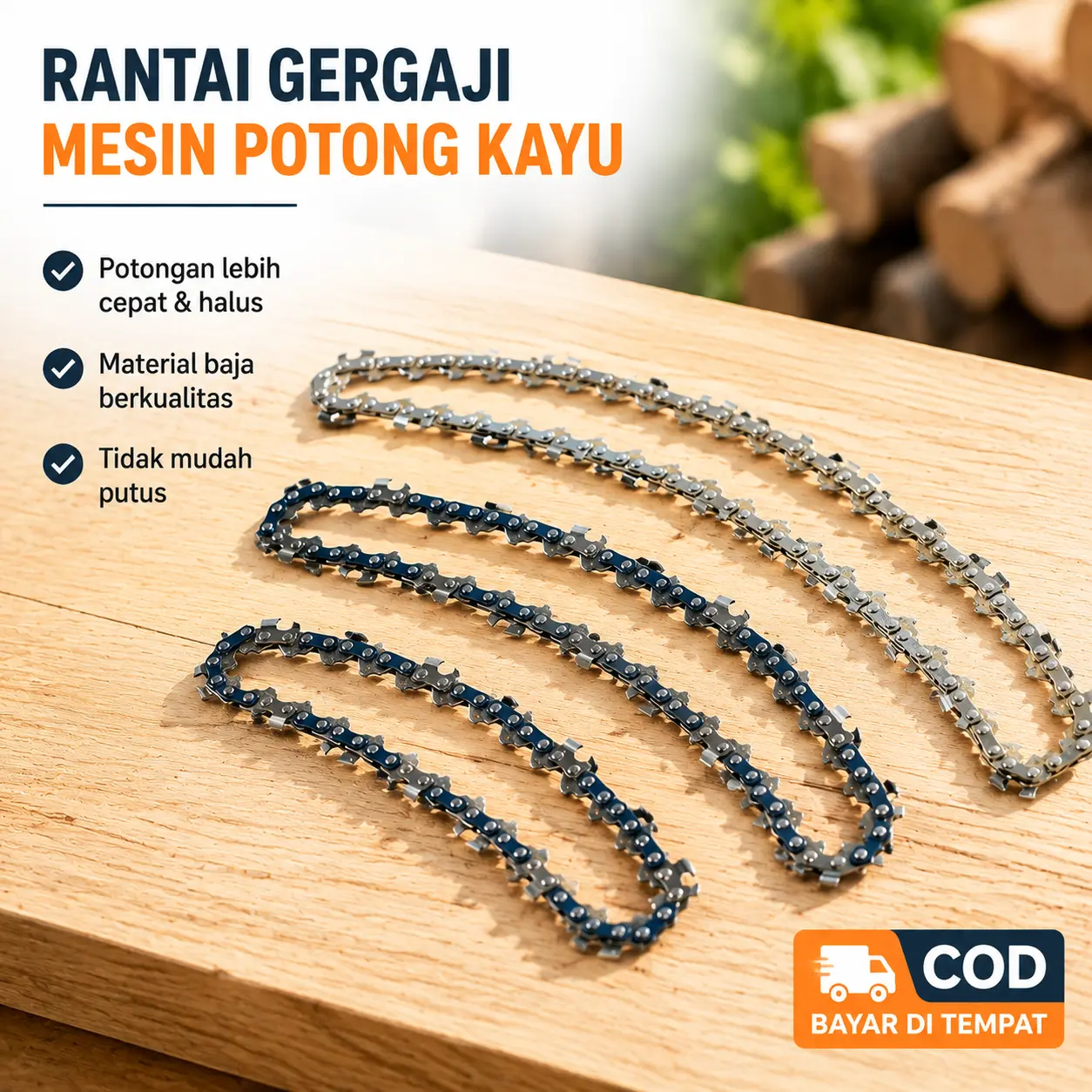 Rantai Chainsaw Gergaji Mesin 20 22 24 Inch Tajam Kuat Suku Cadang Gergaji Kayu Bensin Listrik Baterai Lithium Potong Kayu Tebang Pohon Gergaji Galah Sparepart Berkualitas Awet Tahan Lama Anti Karat Baja Mangan Import Murah Grosir Terbaru
