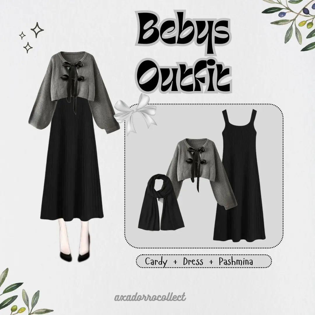Bebys Outfit ( Cardy  + Dress + Pashmina ) OOTD Wanita