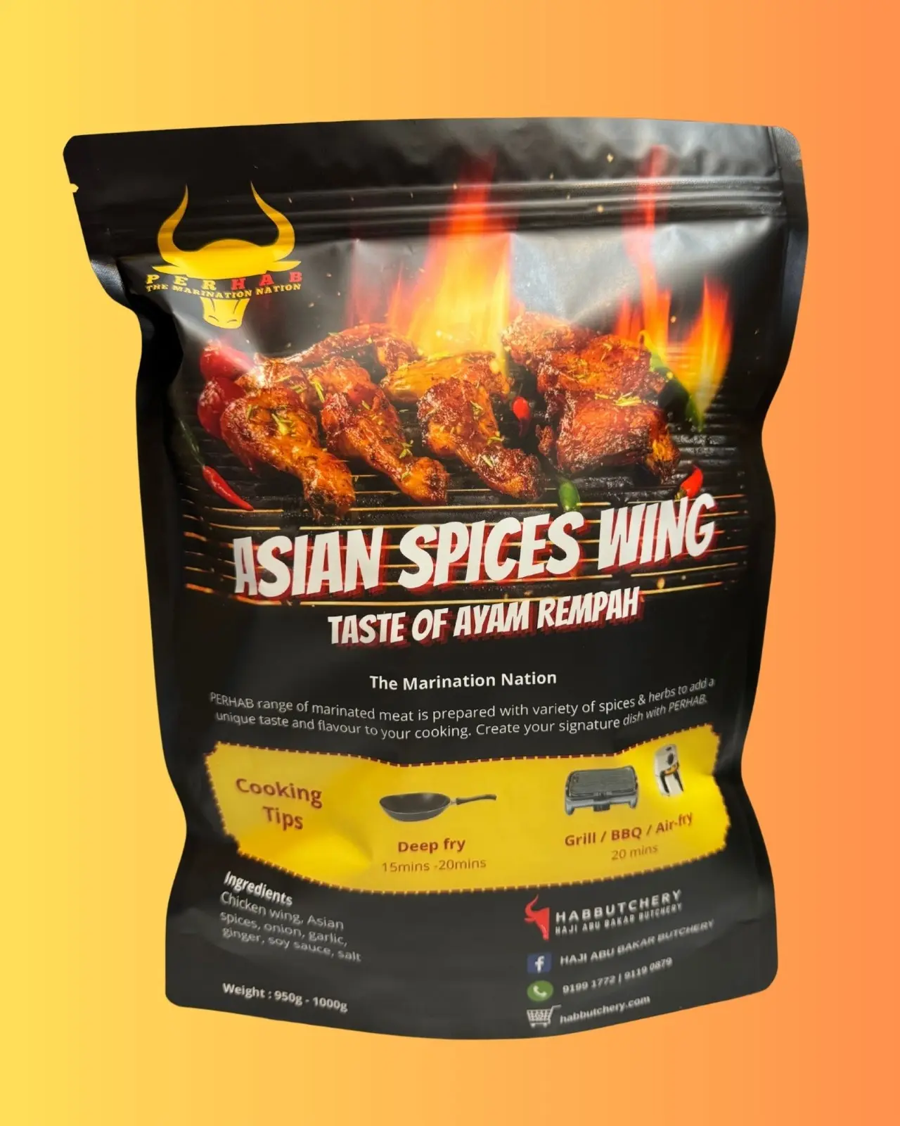 1000g of marinated asian spices chickem wings
