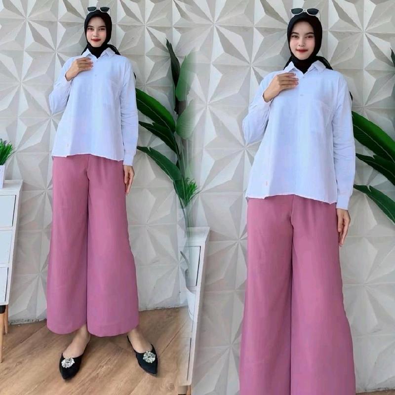 Celana Cringcel Airflow kulot panjang tali serut pinggang full karet ada saku aktif kanan kiri Bawahan Crinkle Wanita 4