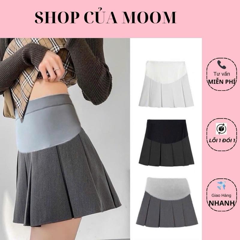 Nhà Moom Chân váy tennis bầu li xoè to chân váy xếp ly bầu có quần bảo hộ và chun chỉnh bụng