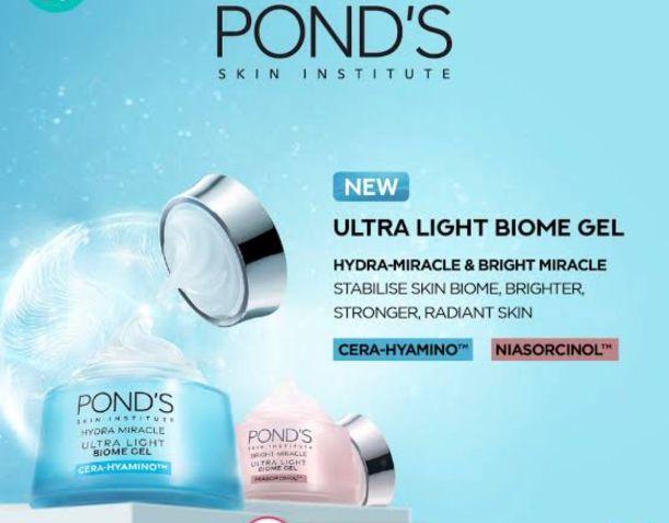 Pond's Bright Miracle Ultra Light Biome Pelembab Wajah Niasorcinol 15 g, Pond's Bright Miracle Ultra Light Biome Pelembab Wajah Cera Hyamino 15 g.