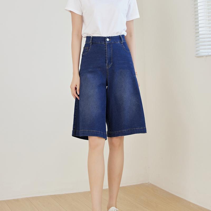 Product Introduction of Silverworld 10117  wide leg jeans high waist loose knee length denim pants 26