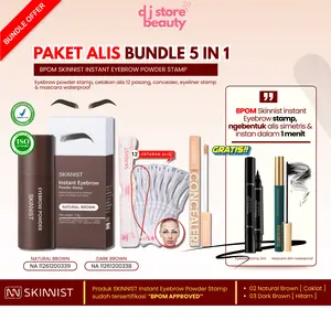 [ PAKET ALIS 5 in 1 FREE EYELINER & MASCARA ] BPOM Paket Eyebrow 5in1 Eyebrow Powder + Cetakan Alis Tali 12 + Concealer + Eyeliner Stamp + Mascara Original by SKINNIST