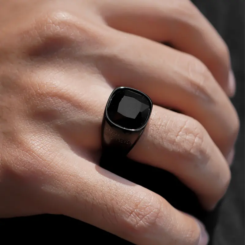 PROJECT NINETYSEVEN - MAVERICK Ring - Cincin Pria Wanita, Permata, Titanium, Mewah, Elegan, Cincin Anti Karat, Anti Luntur Aksesoris Black (BELI 3 GRATIS 1) 2