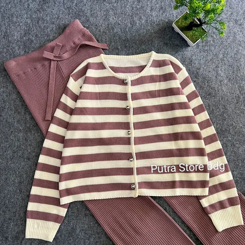 oneset calya outher crop cardi + kulot rajut premium 2