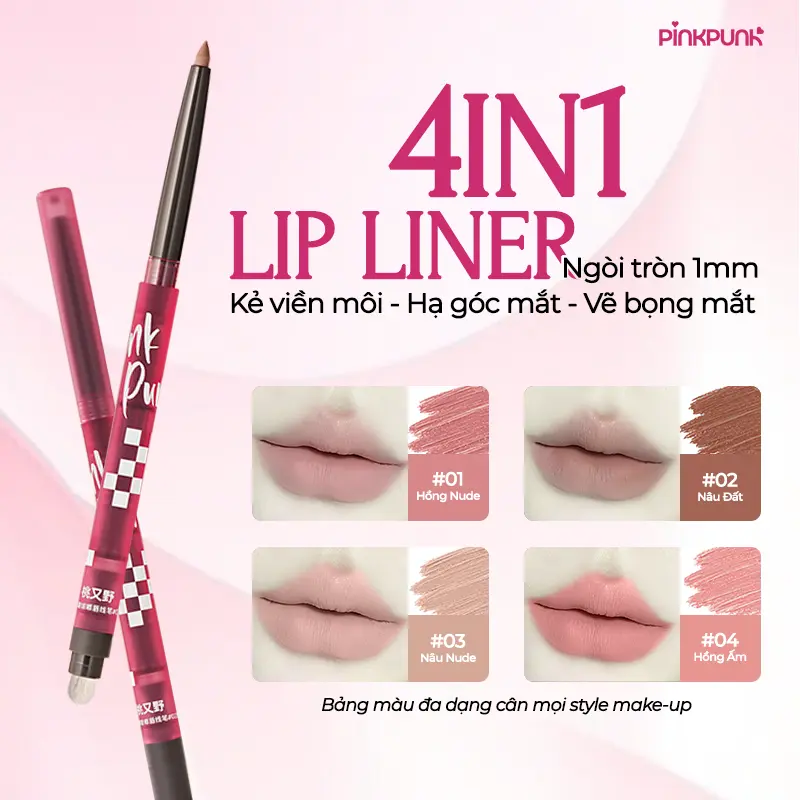 PINKPUNK Chì Kẻ Viền Môi Đa Năng Pinkpunk Magic Line 4in1 – Kẻ Viền Môi, Vẽ Bọng Mắt, Mở Góc Mắt, Tạo Khối Mũi