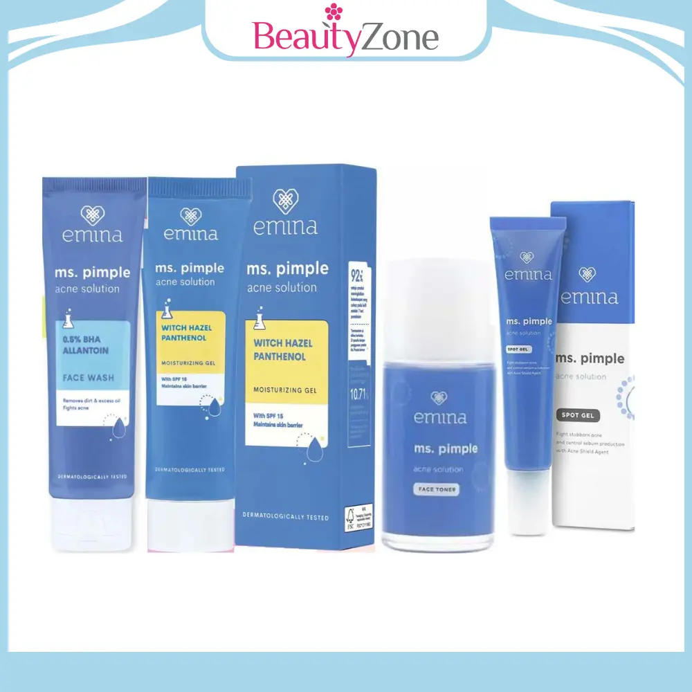 Emina ms pimple acne solution (Spot Gel, Toner, Moisturizing Gel, Face Wash)