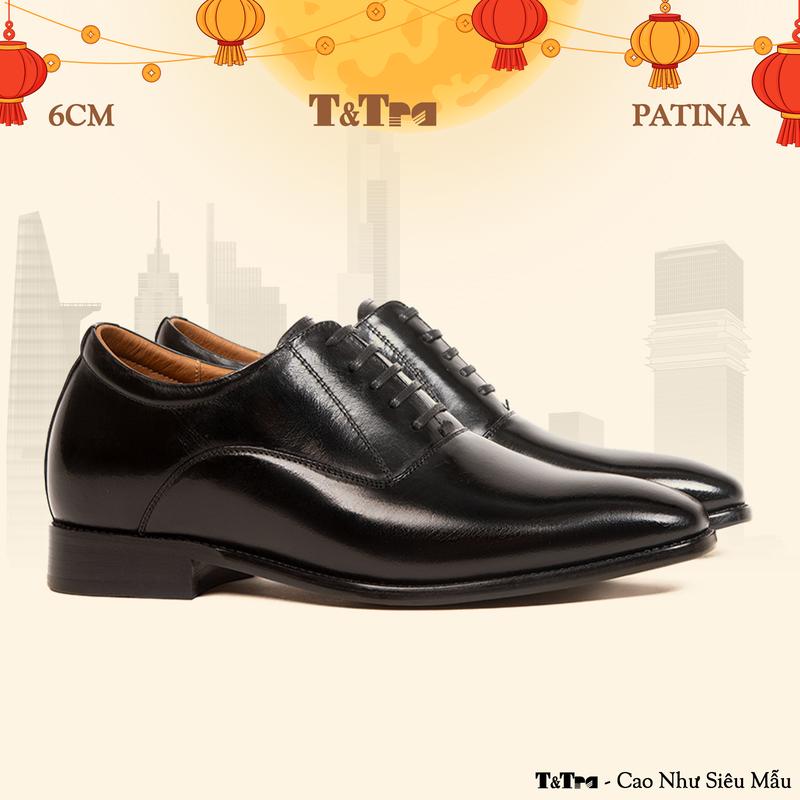 [ 6CM ] Giày Cao Nam T&Tra A214 Đen - Đánh Màu Thủ Công Patina