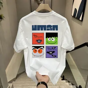 Kaos Pendek Couple Katun Murni, Desain Kartun Halloween yang Menonjol, Kasual Nyaman, Wajib Punya untuk Couple