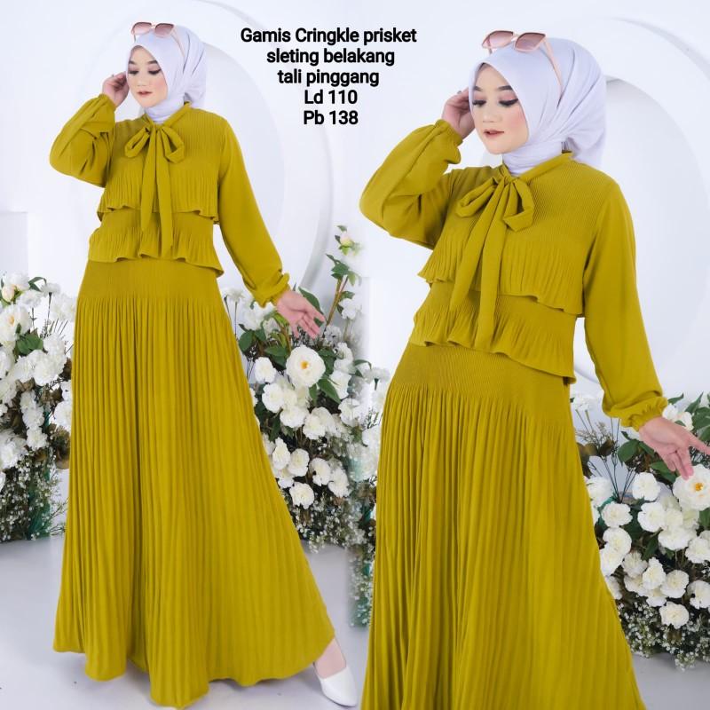 CNF | ANISA Dress Gamis Wanita Muslim Bahan Crinkle Airflow Full Plisket Nyaman Variasi Pita