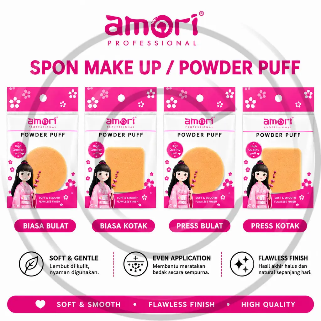 Amori Professional Powder Puff Spon Press & Biasa untuk Hasil Flawless dan Natural Tahan Lama - CO