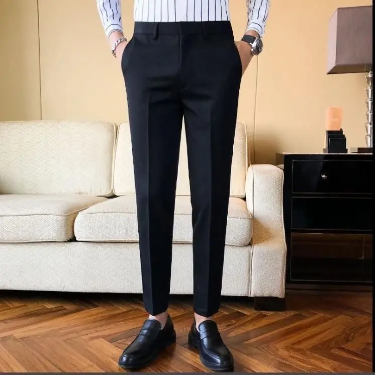 Quần Dài Âu Cropped Xén, Dáng Thẳng thụng, Dành Cho Nam Giới, Quần Mỏng Mỏng, Thời Trang Hàn Quốc, Quần Âu Nam, Quần Dài, 1 / 2 Mảnh, Thích Hợp Cho Mùa Xuân Và Mùa Hè