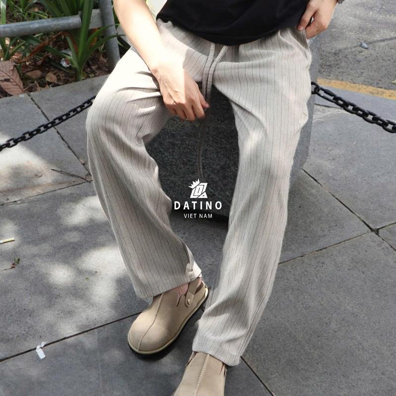 Quần dài suông nam nữ DATINO vải sọc xương cá chống nhăn form suông xếp ly lưng chun dây rút thoải mái
