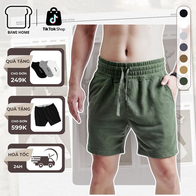 Quần short nam BAMIHOME, chất vải nỉ chân cua cao cấp, lưng bản rộng 8cm co giãn, thoải mái QN083
