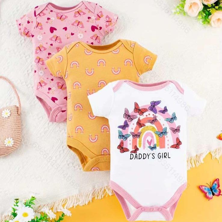 Bodysuit Lengan Pendek Isi 3 Baby Boy dan Girl Bahan Katun Untuk Anak Laki Laki dan Perempuan Usia Newborn Sampai 9 Bulan 1
