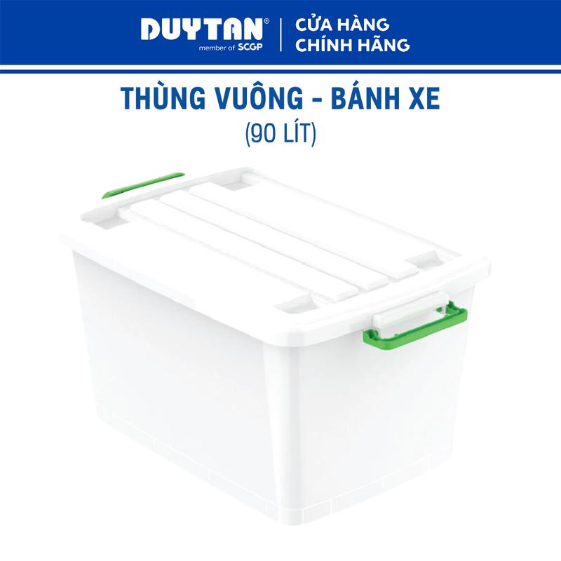 Thùng vuông 90-bánh xe DUY TÂN nhựa PP, thùng nhựa lưu trữ đa năng có bánh xe, quai xách 2 bên túi đựng sách hộp & thùng cho mèo
