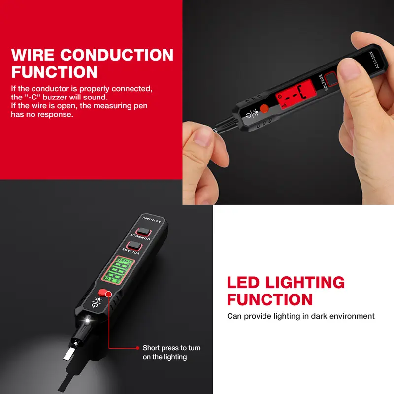 HABOTEST HT89 Pen Type AC Voltage Detector NCV 12~300V Voltage Tester For Live/Null Wire With Flashlight LCD Display Breakpoint Finder 4