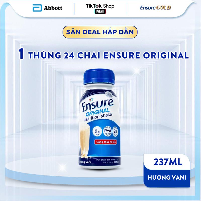 [DEAL ON25] 1 THÙNG 24 CHAI SỮA ENSURE ORIGINAL DẠNG LỎNG HƯƠNG VANI 237ML