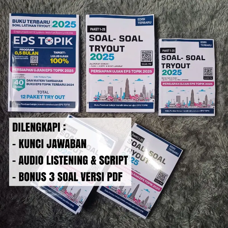 BUKU SOAL TRYOUT EPS TOPIK KOREA 25 PAKET UKURAN A5/B5 TERBARU 2025 CETAK HITAM PUTIH 0