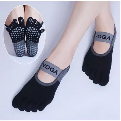 Kaos kaki Yoga Anti Slip Olahraga Gym Fitness Wanita Pilates 5 jari Premium